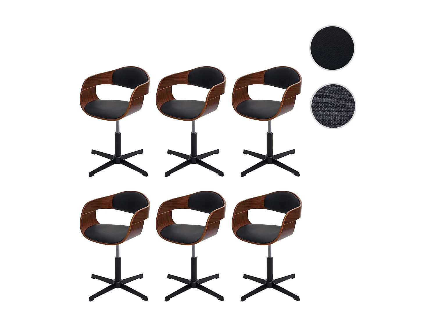 Esszimmerstuhl MCW-H46 (6er Set), Walnuss-Optik, Kunstleder schwarz