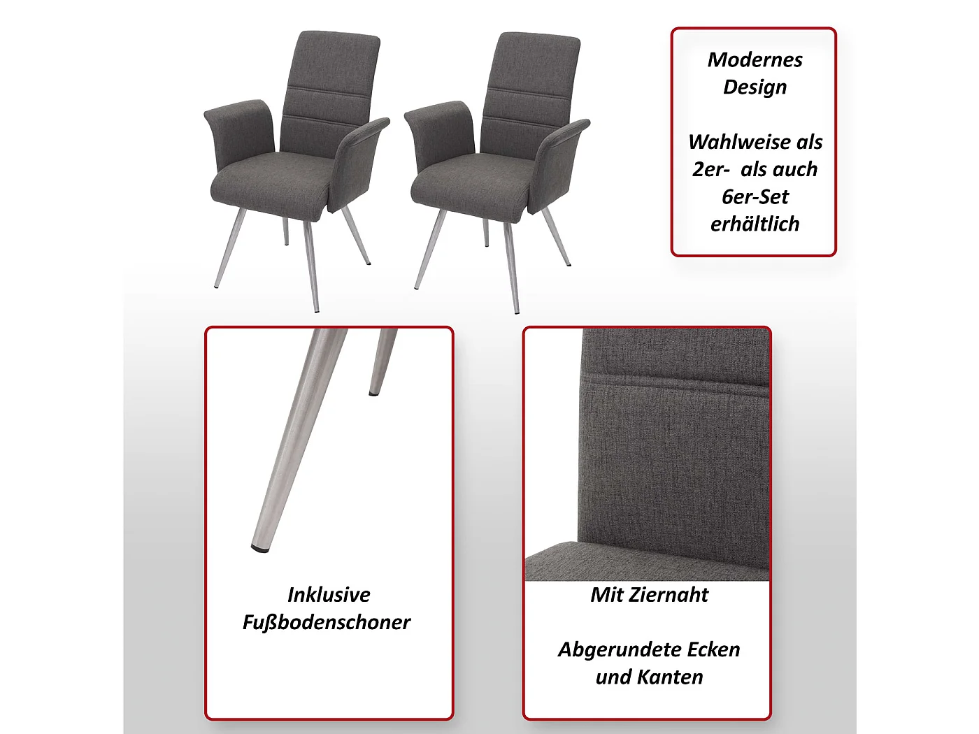 Chaise de salle à manger MCW-G55 (lot de 2),  gris