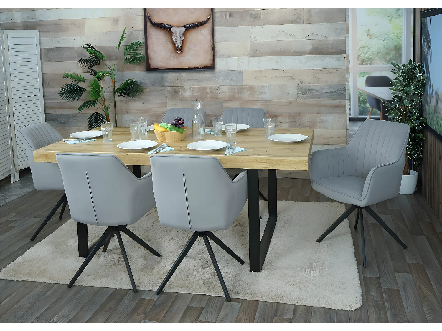 Silla de comedor MCW-L79 (set de 2),  gris claro