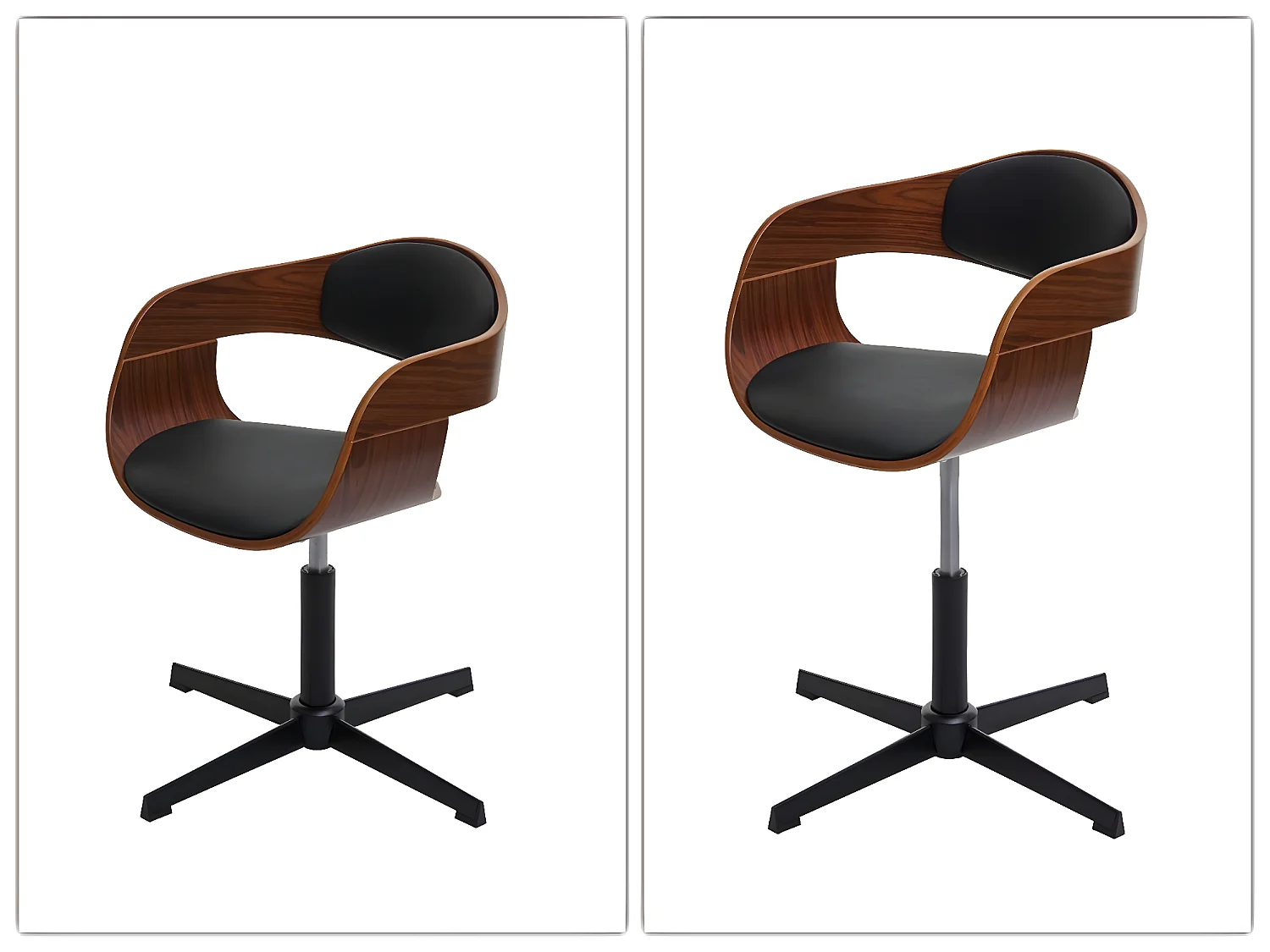 Sedia girevole regolabile MCW-H46 design elegante legno curvo ecopelle nero