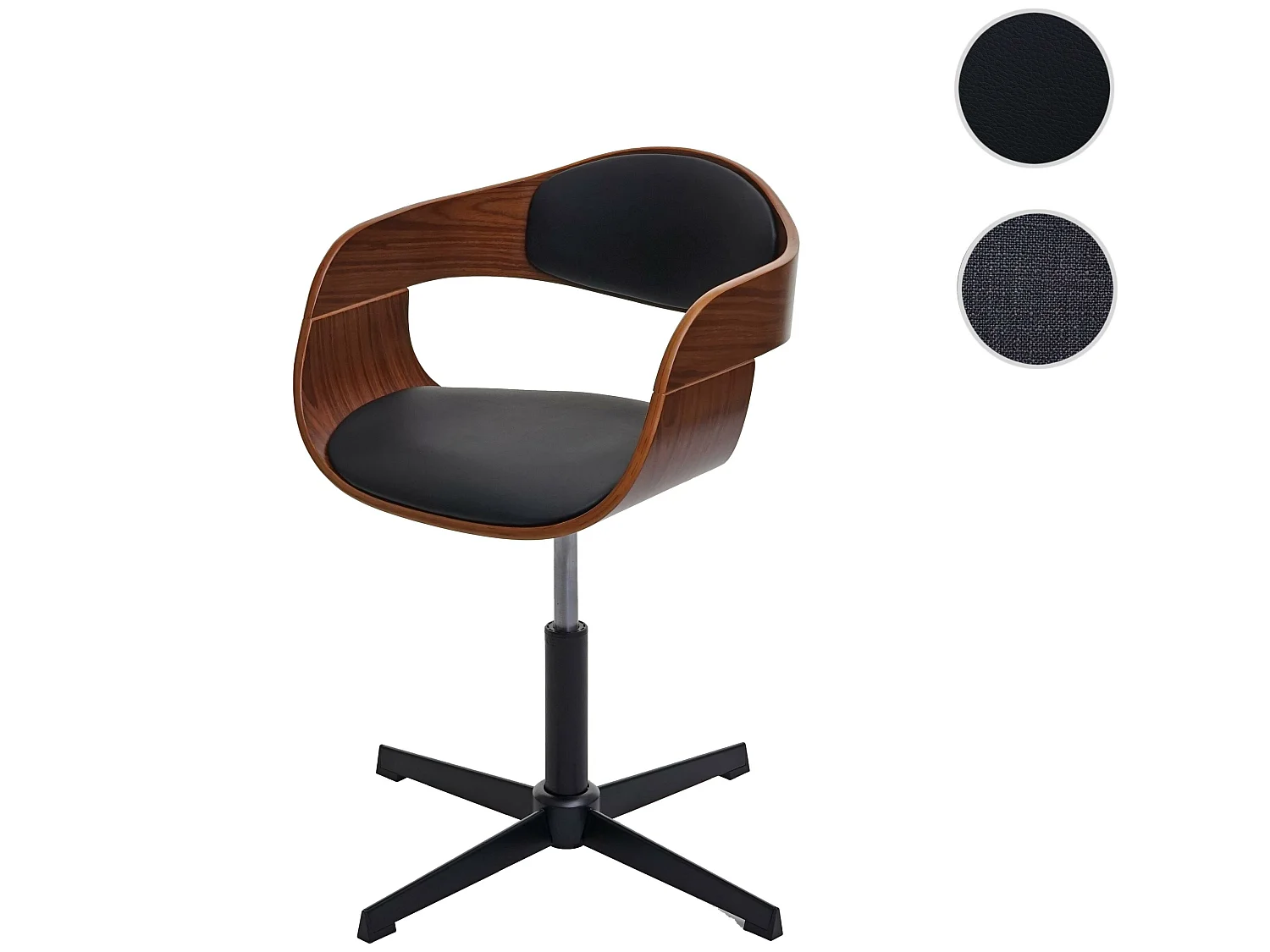 Eetkamerstoel MCW-H46,  walnootlook, kunstleer zwart