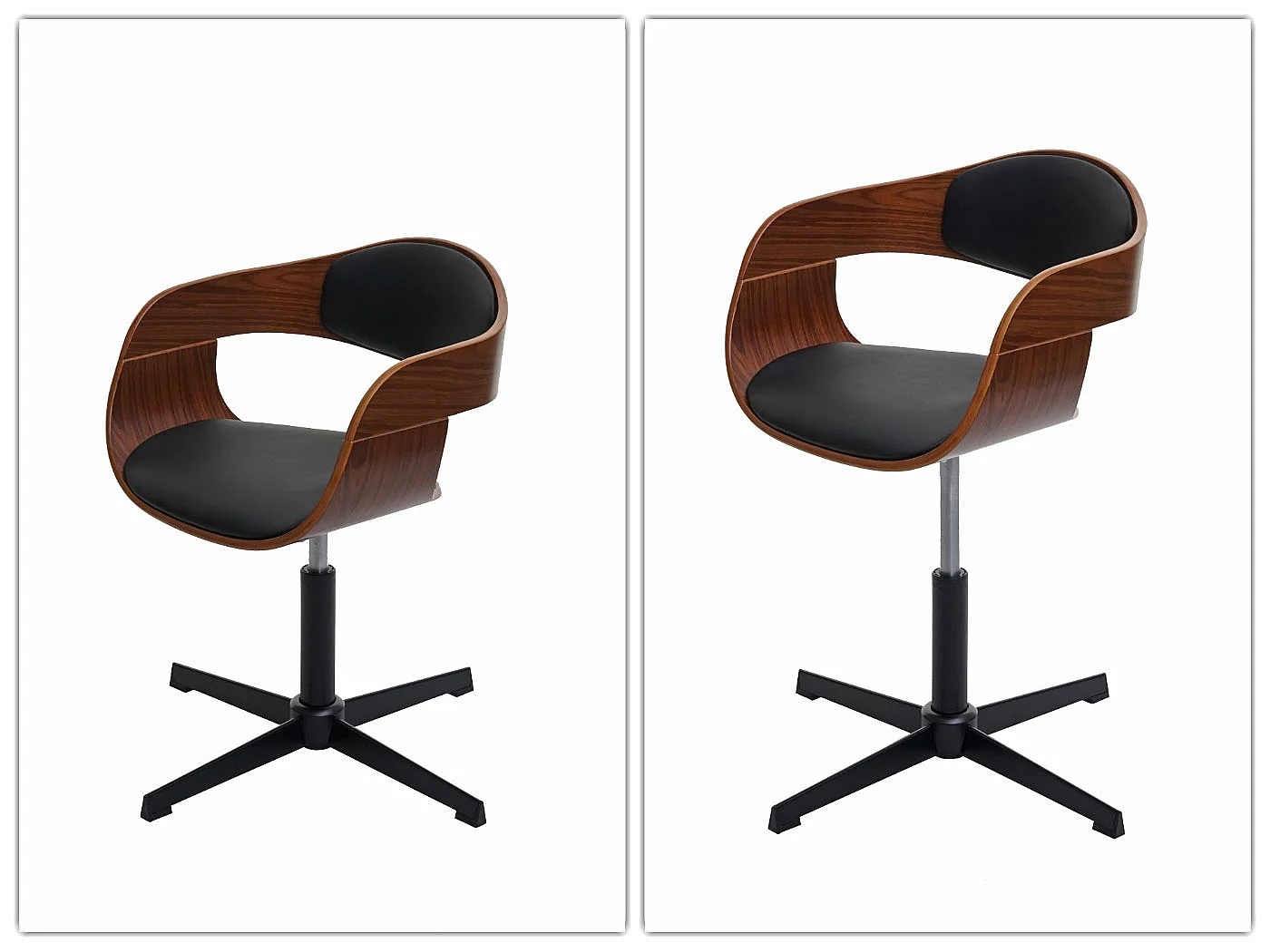 Krzesło do jadalni MCW-H46,  wykończenie imitujące orzech, czarna sztuczna skóra