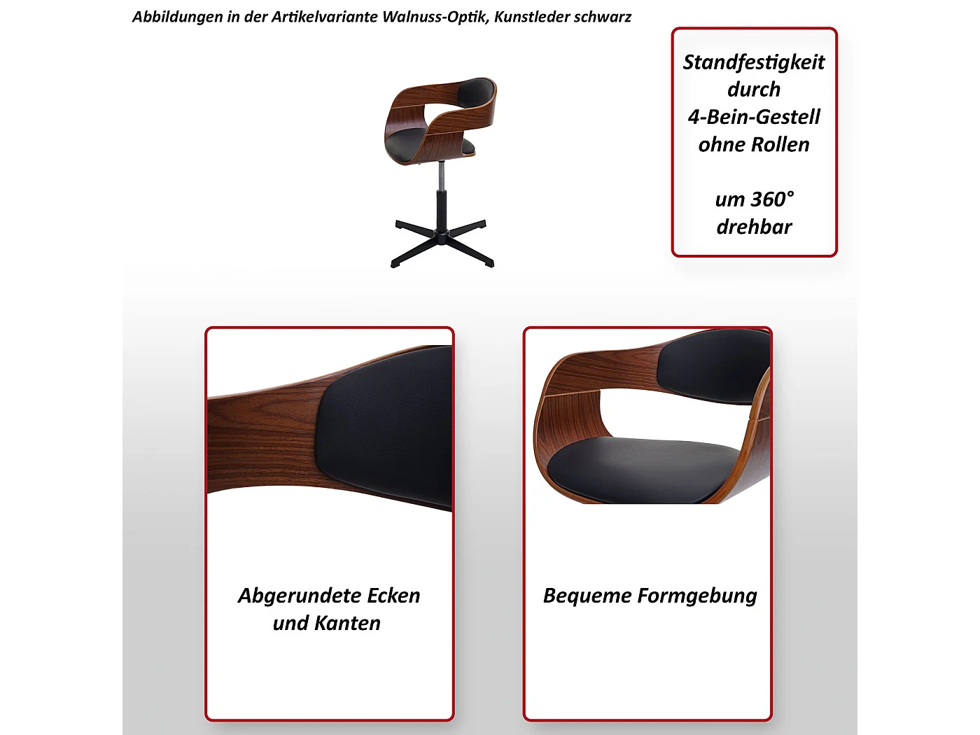 Silla de comedor MCW-H46,  aspecto nogal, tela gris oscuro