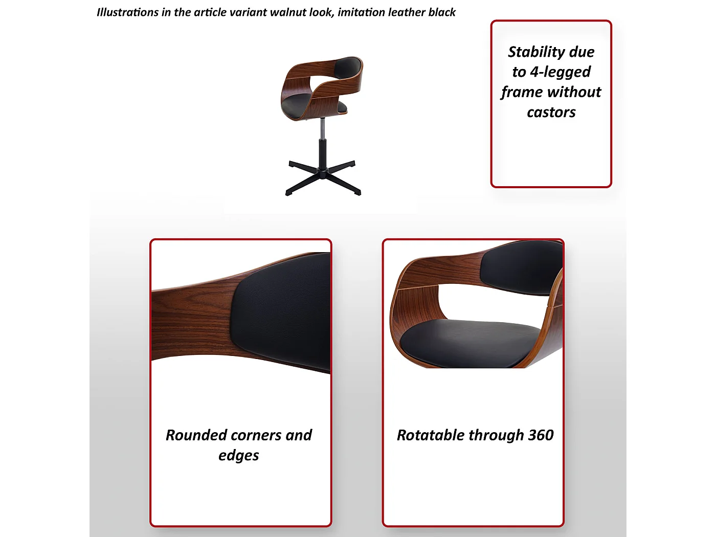 Silla de comedor MCW-H46,  aspecto nogal, tela gris oscuro