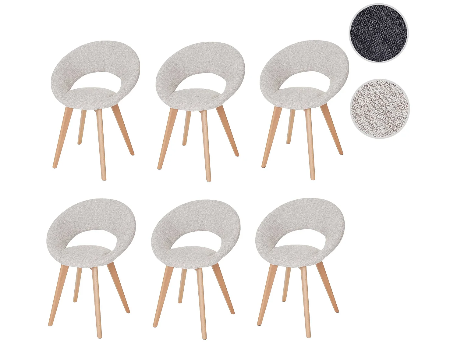 Chaise de salle à manger Almada III (lot de 6),  textile, crème/gris