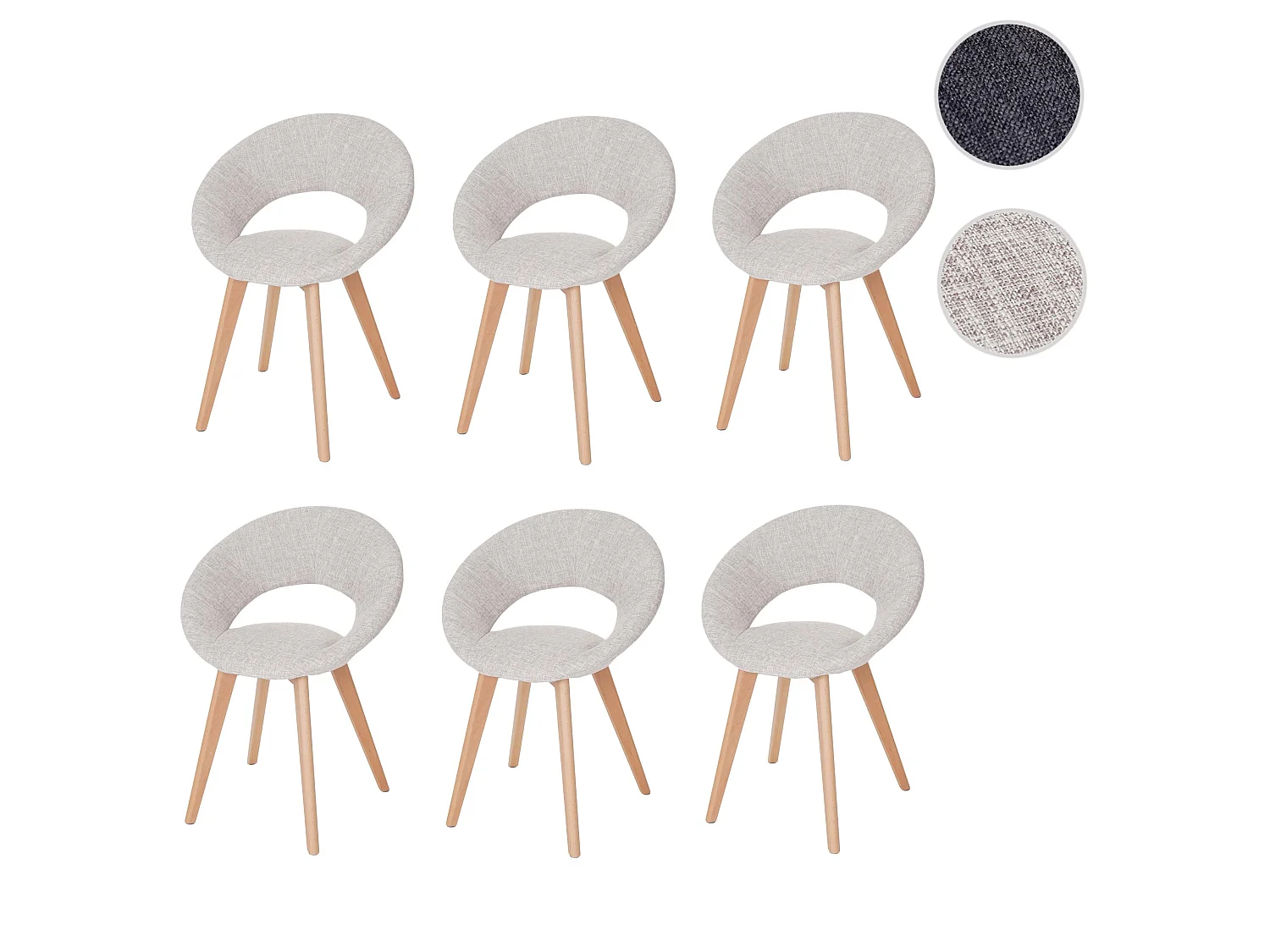 Chaise de salle à manger Almada III (lot de 6),  textile, crème/gris