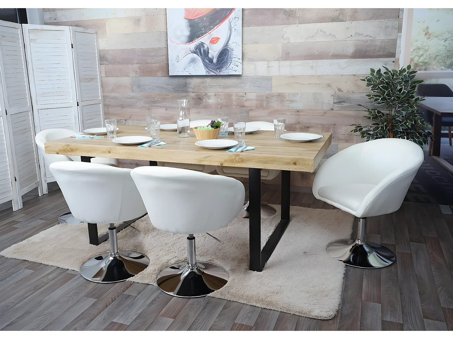 Chaise de salle à manger MCW-F19,  tissu crème-blanc