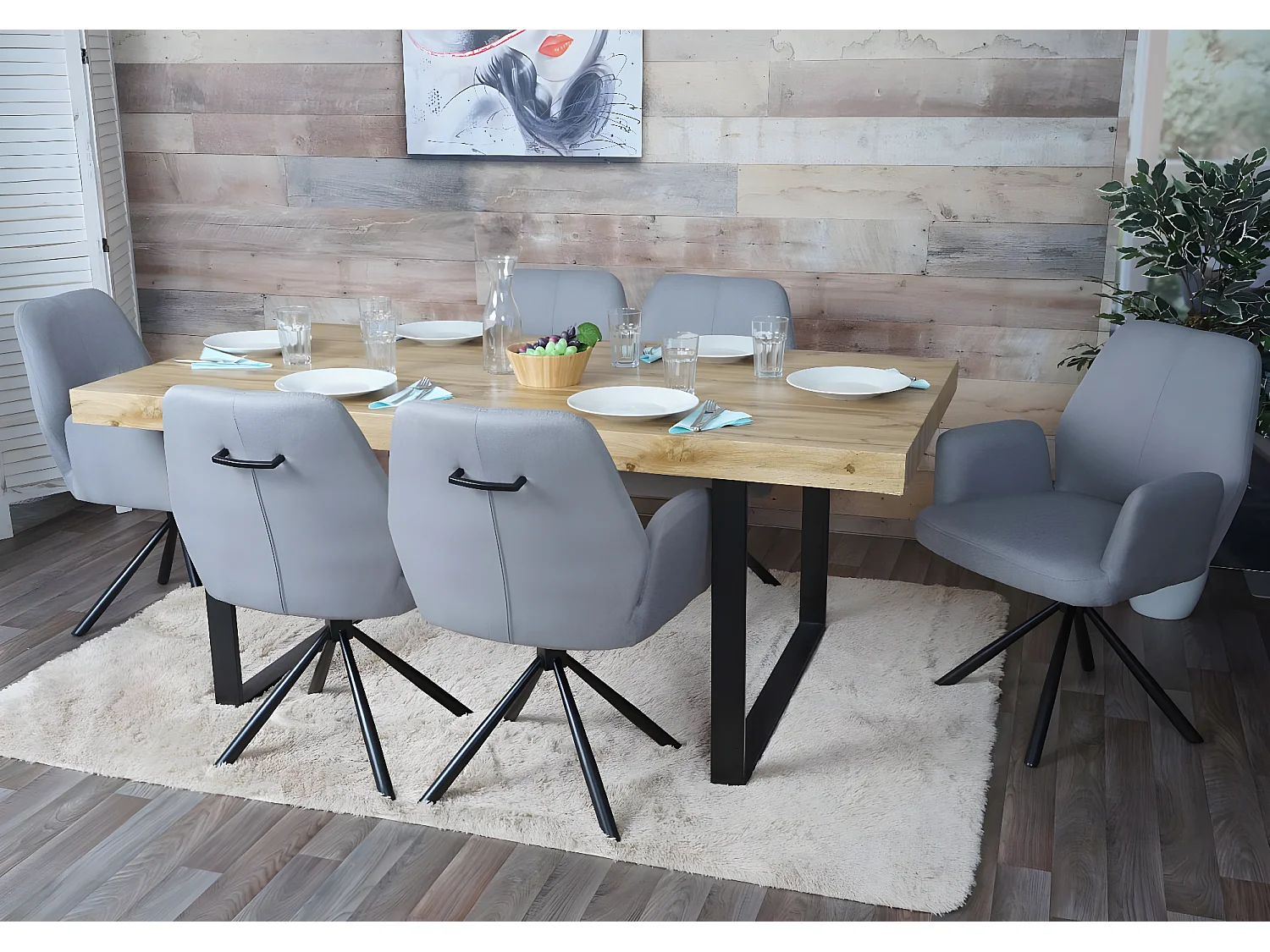 Eetkamerstoel MCW-H71 (set van 6) draaibaar,  lichtgrijs