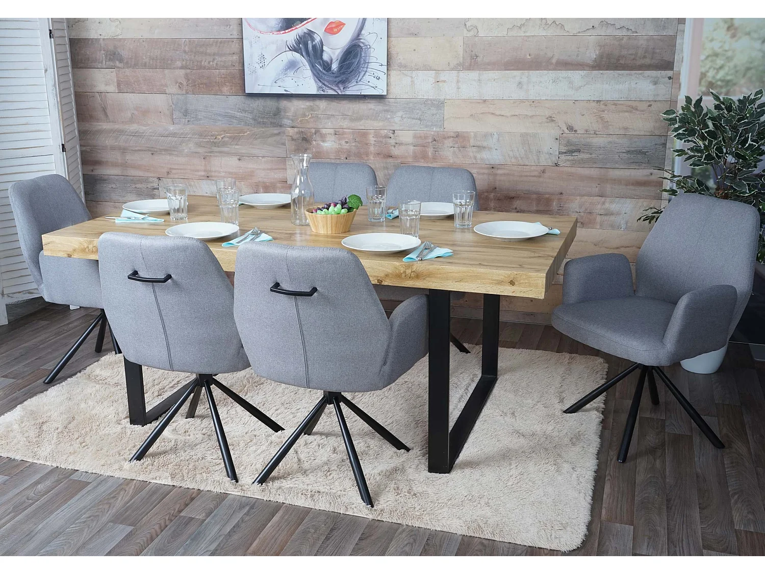 Eetkamerstoel MCW-H71 (set van 6) draaibaar,  lichtgrijs