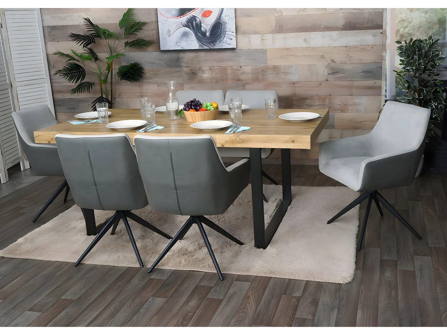 Silla de comedor MCW-L91 (set de 2),  gris claro imitación cuero gris oscuro