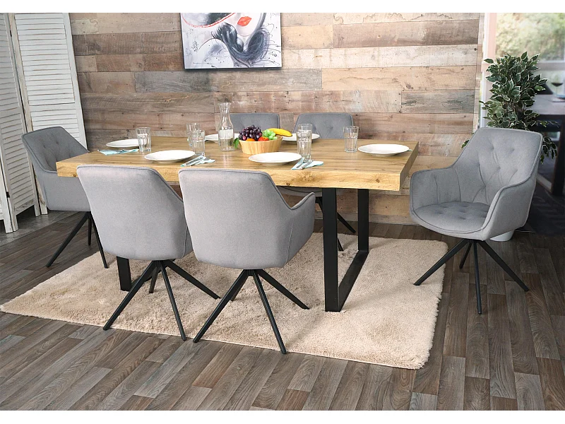 Set 6x sedie MCW-L80 sala da pranzo soggiorno imbottite girevoli tessuto ~ grigio