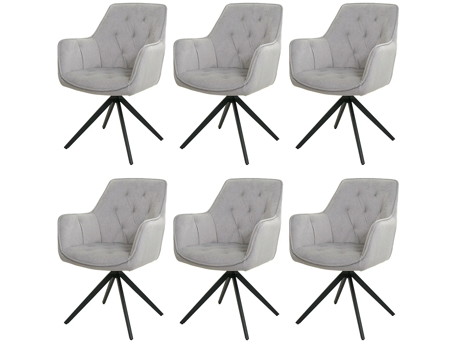 Set 6x sedie MCW-L80 sala da pranzo soggiorno imbottite girevoli tessuto ~ grigio