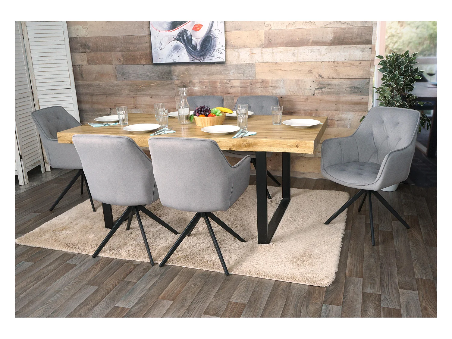 Chaise de salle à manger MCW-L80 (lot de 6),  gris clair
