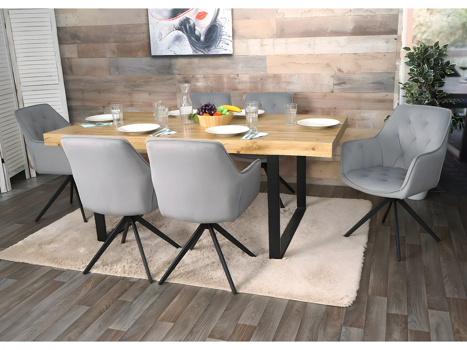 Chaise de salle à manger MCW-L80 (lot de 2),  gris clair