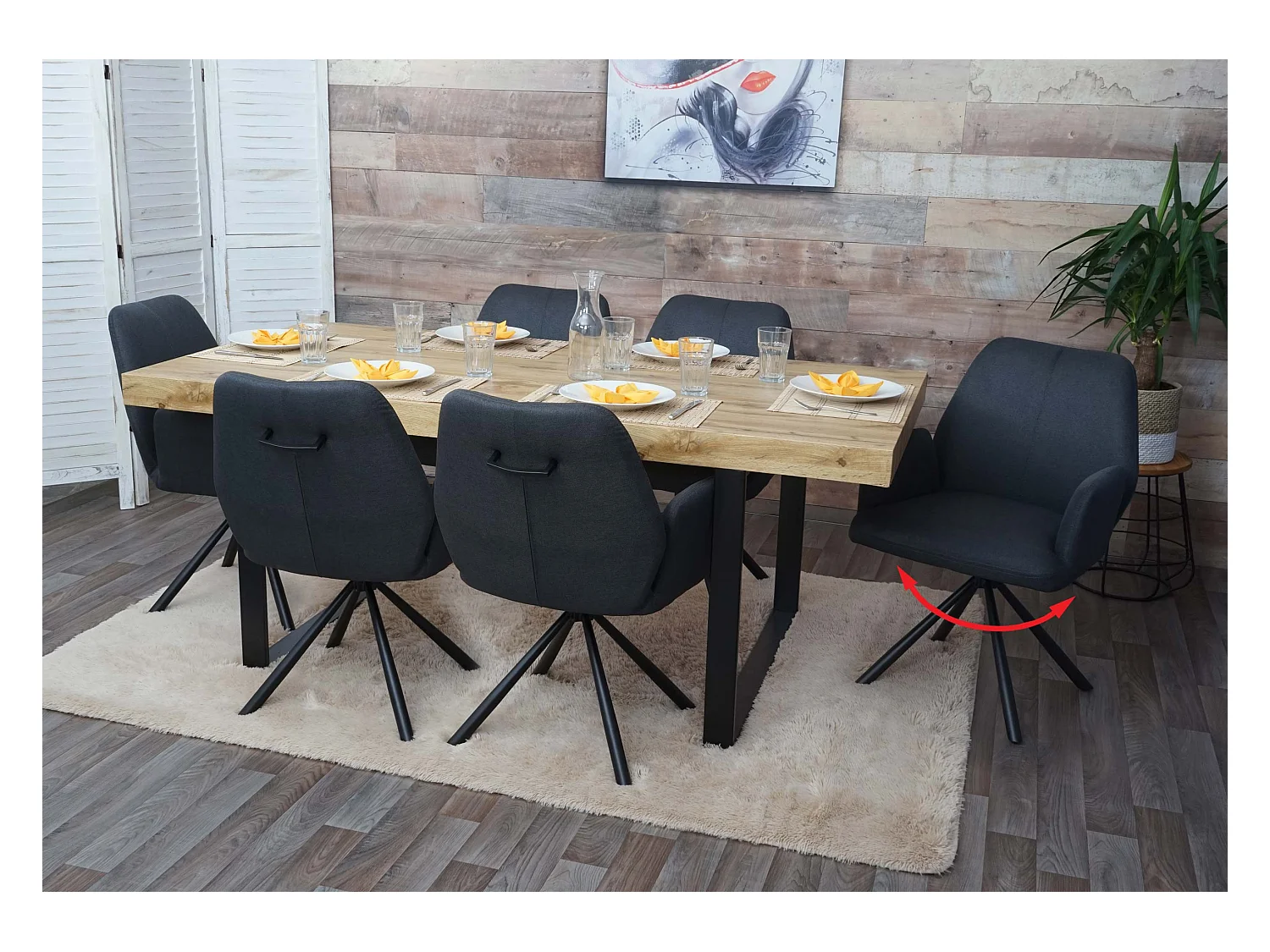 Chaise de salle à manger MCW-H71 (lot de 6) pivotante,  gris foncé