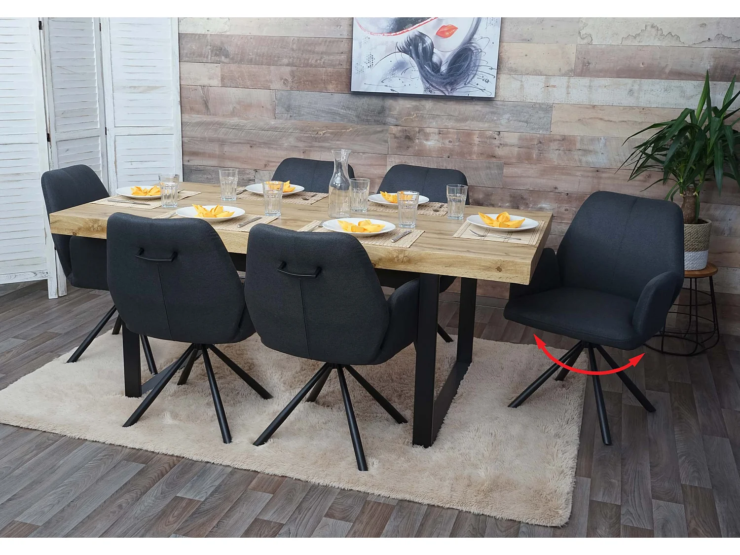 Chaise de salle à manger MCW-H71 (lot de 6) pivotante,  gris foncé