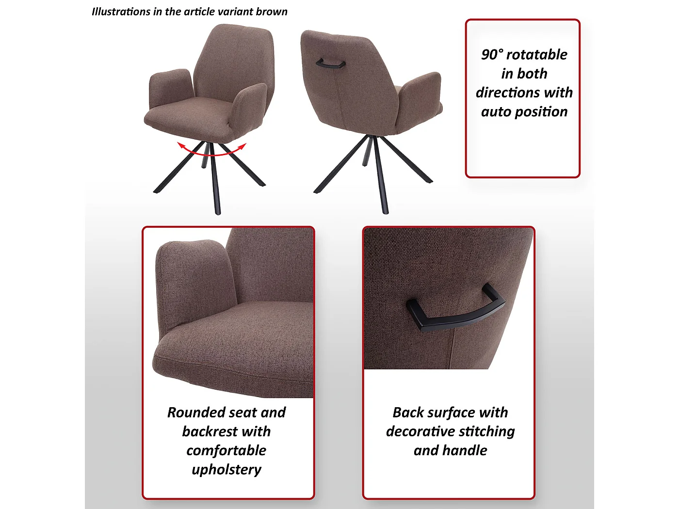 Chaise de salle à manger MCW-H71 (lot de 6) pivotante,  gris foncé