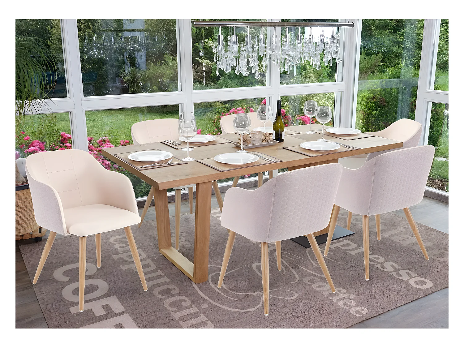 Chaise de salle à manger MCW-D71 (lot de 6),  couleur crème-beige