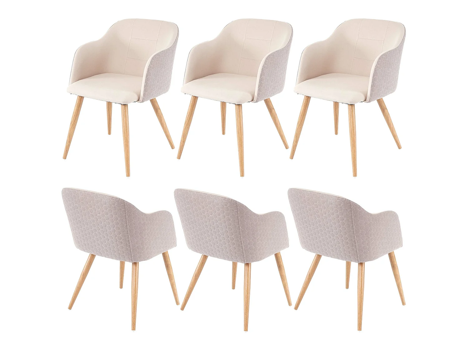 Set 6x sedie poltroncine eleganti MCW-D71 design retro anni 50 metallo tessuto avorio beige