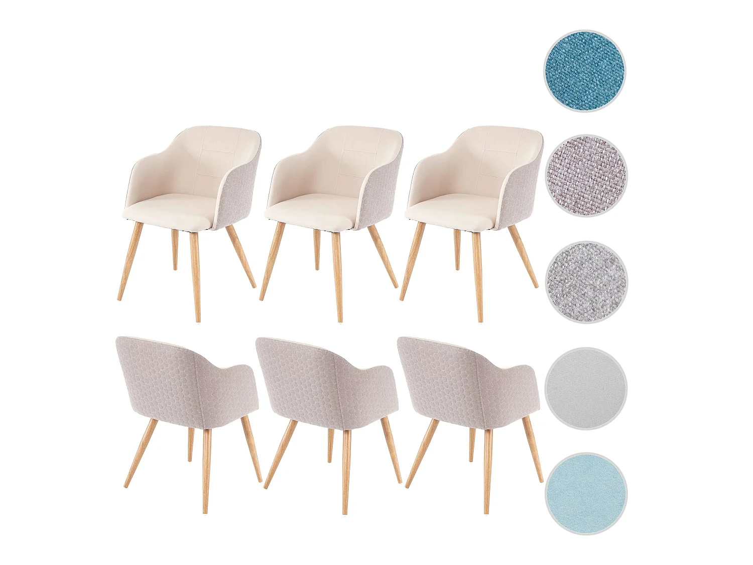 Set 6x sedie poltroncine eleganti MCW-D71 design retro anni 50 metallo tessuto avorio beige