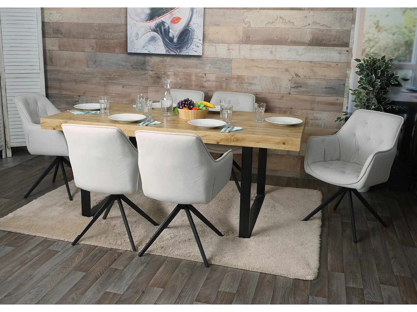 Eetkamerstoel MCW-L80 (set van 6),  crème-beige