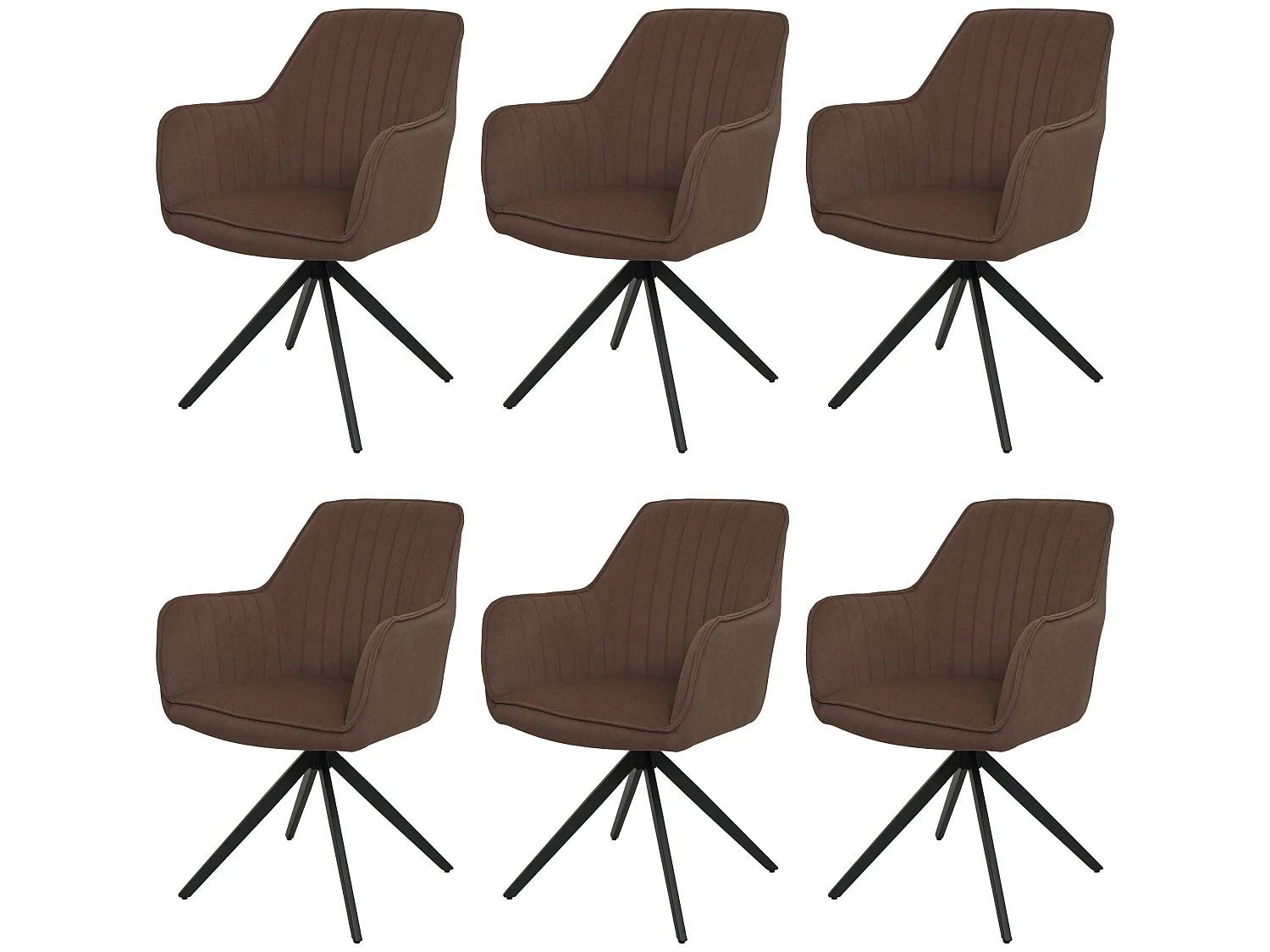 Set 6x sedie poltroncine con seduta girevole MCW-L79 acciaio tessuto marrone