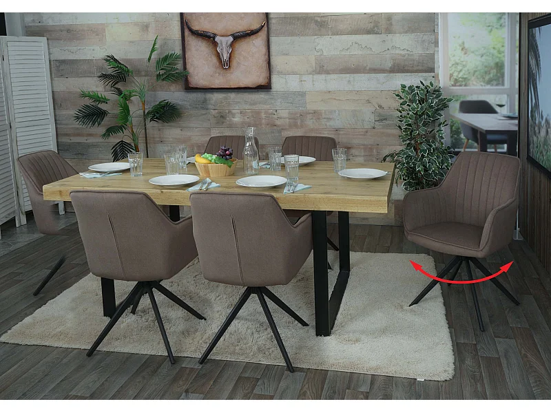 Set 6x sedie poltroncine con seduta girevole MCW-L79 acciaio tessuto marrone