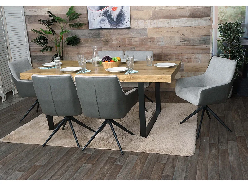 Silla de comedor MCW-L91 (juego de 6),  gris claro imitación piel gris oscuro