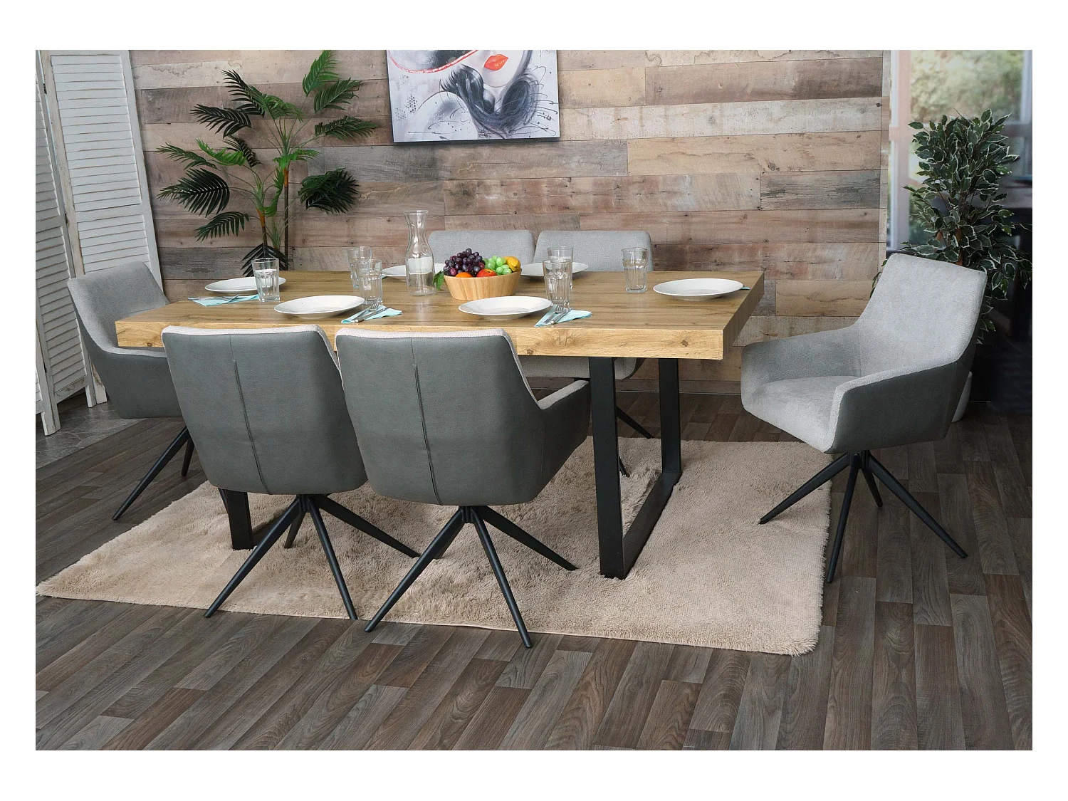 Chaise de salle à manger MCW-L91 (lot de 6),  gris clair similicuir gris foncé