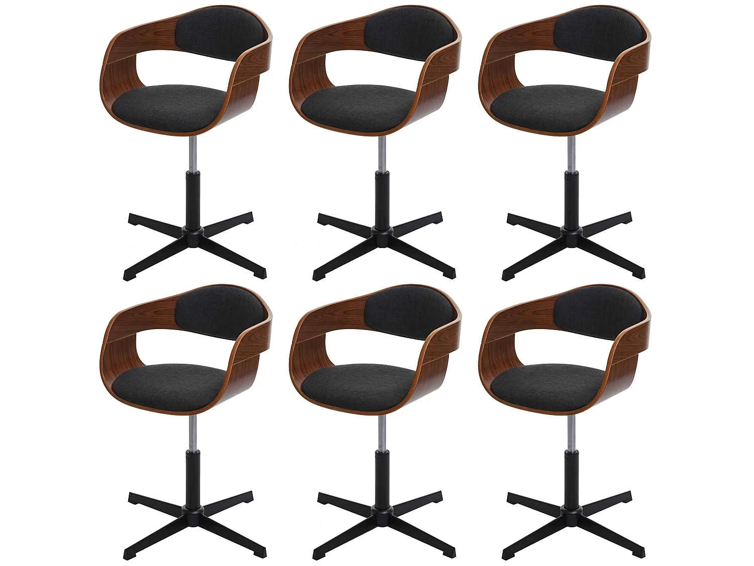 Chaise de salle à manger MCW-H46 (lot de 6),  aspect noyer, tissu gris foncé