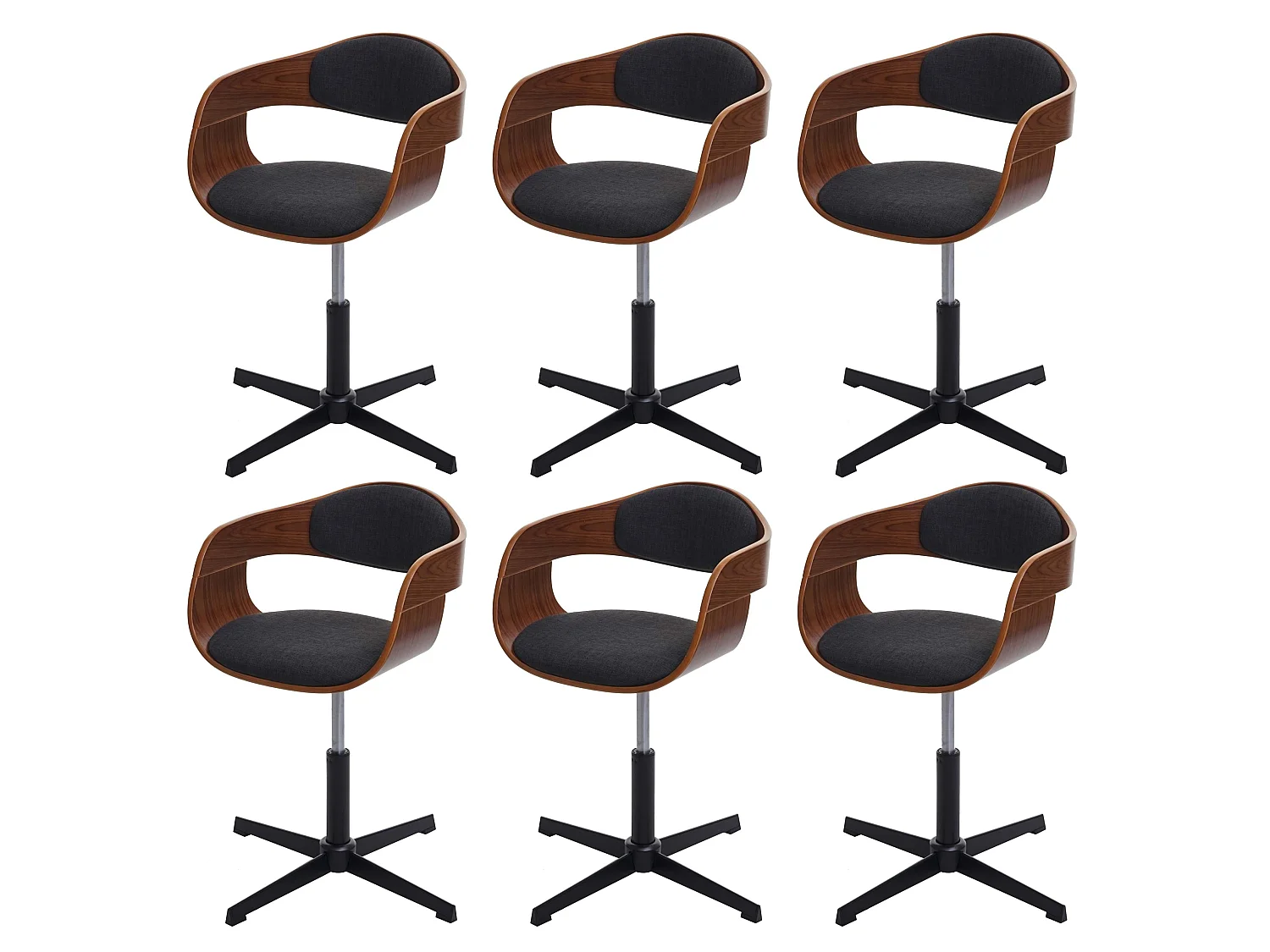 Esszimmerstuhl MCW-H46 (6er Set), Walnuss-Optik, Stoff dunkelgrau