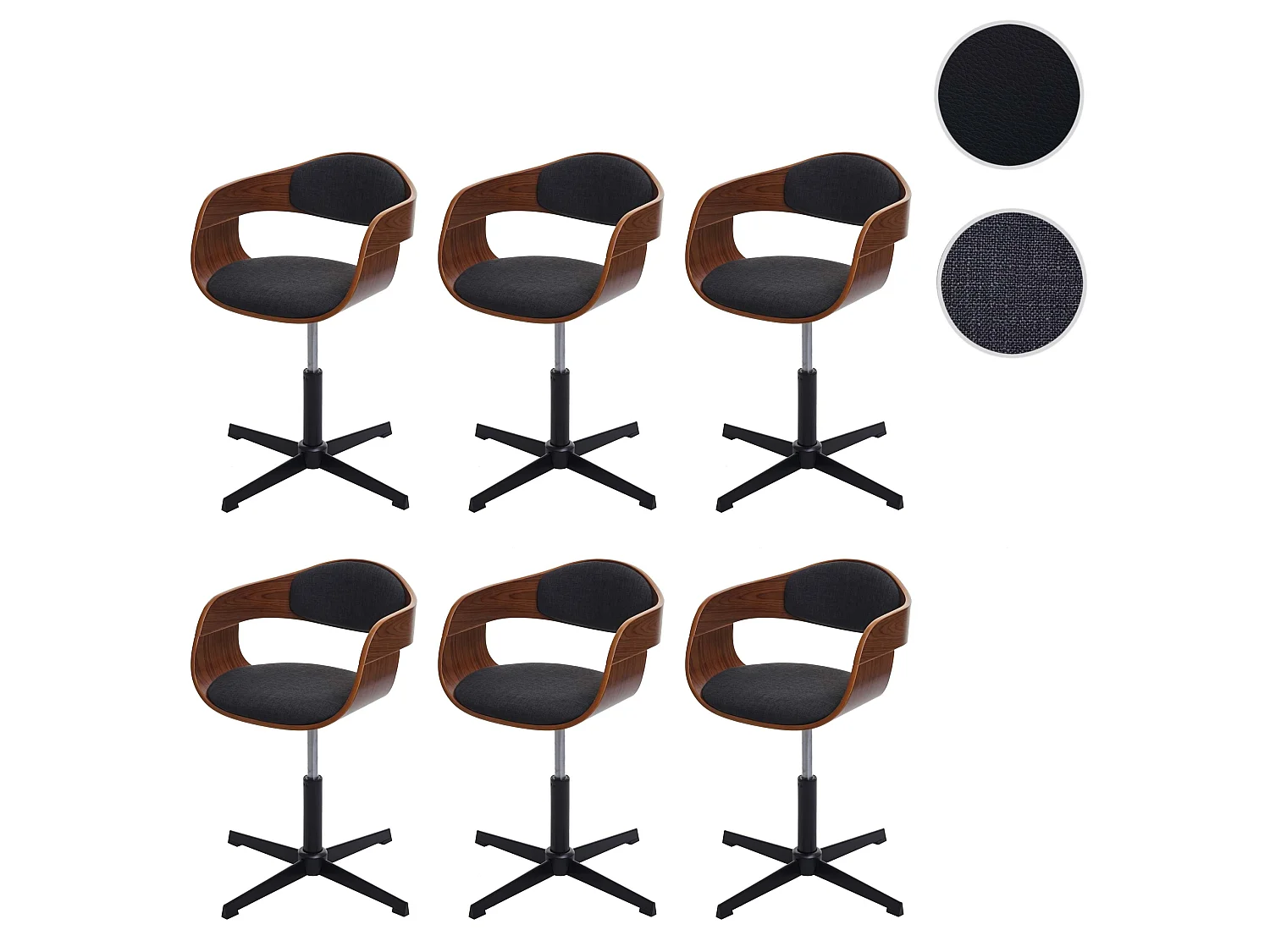 Esszimmerstuhl MCW-H46 (6er Set), Walnuss-Optik, Stoff dunkelgrau