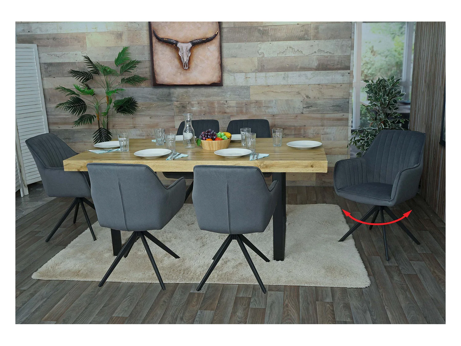 Chaise de salle à manger MCW-L79 (lot de 6),  anthracite