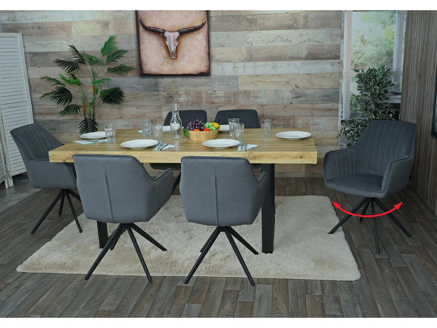 Chaise de salle à manger MCW-L79 (lot de 6),  anthracite