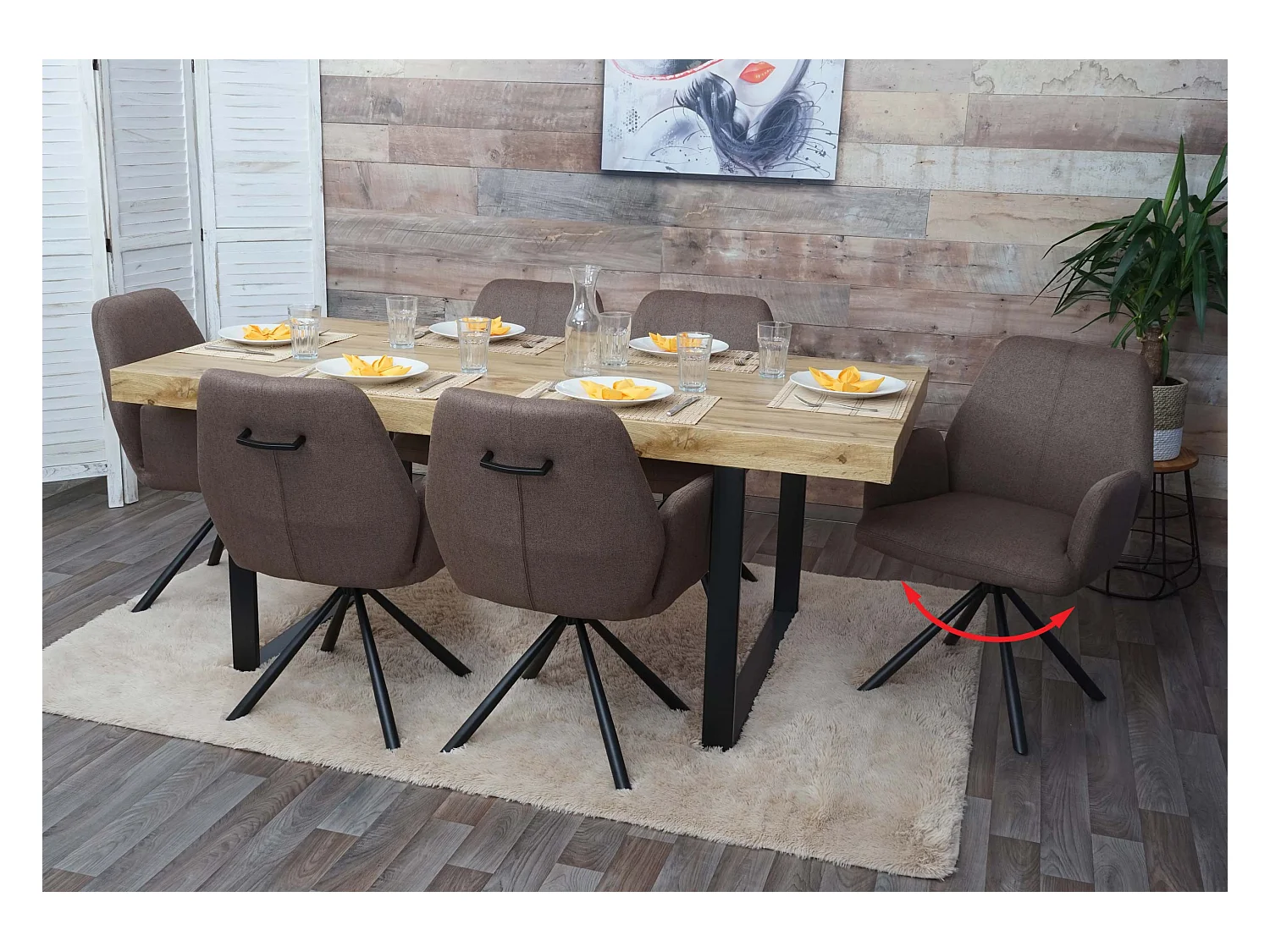 Chaise de salle à manger MCW-H71 (lot de 6) pivotante,  brun