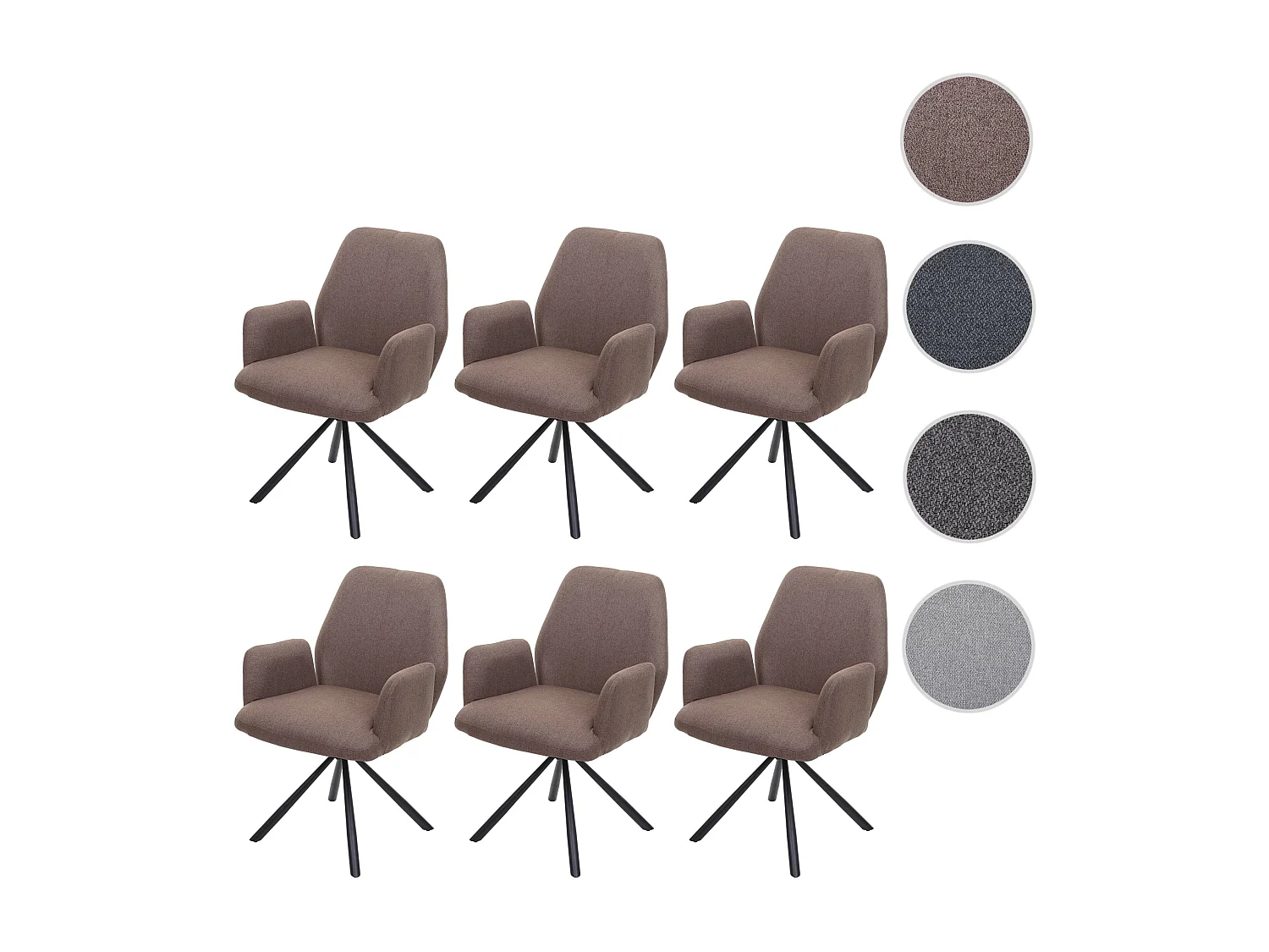 Chaise de salle à manger MCW-H71 (lot de 6) pivotante,  brun