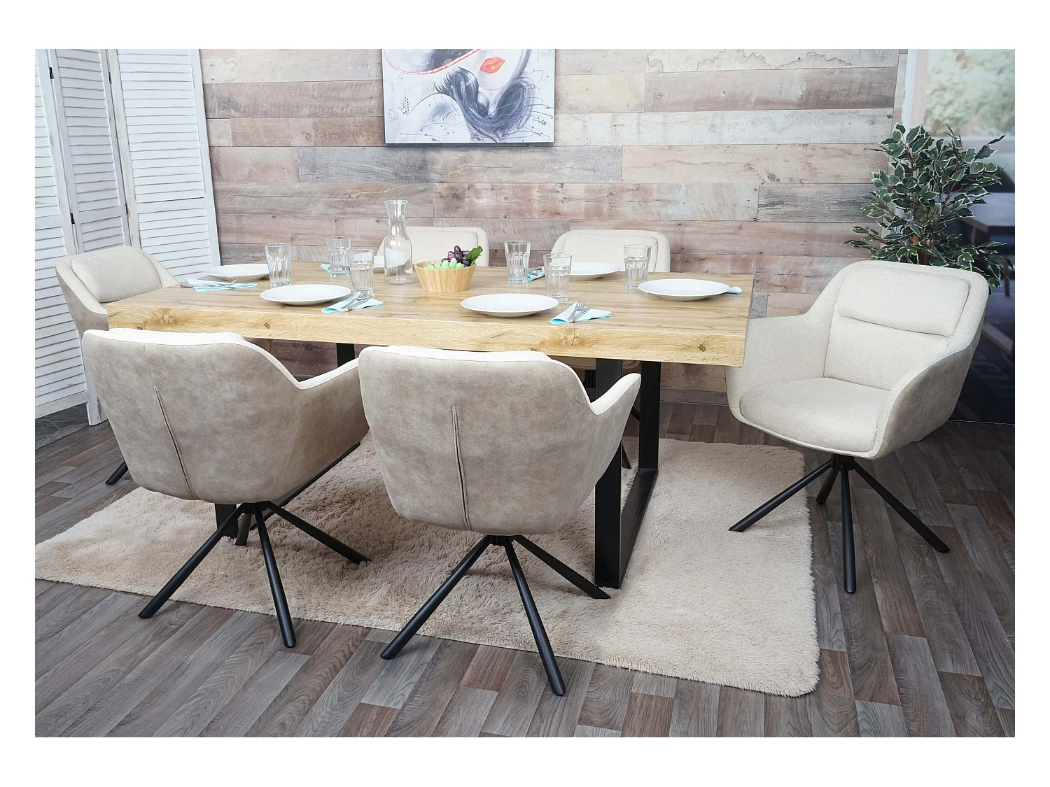 Chaise de salle à manger MCW-K33 (lot de 6),  similicuir, crème