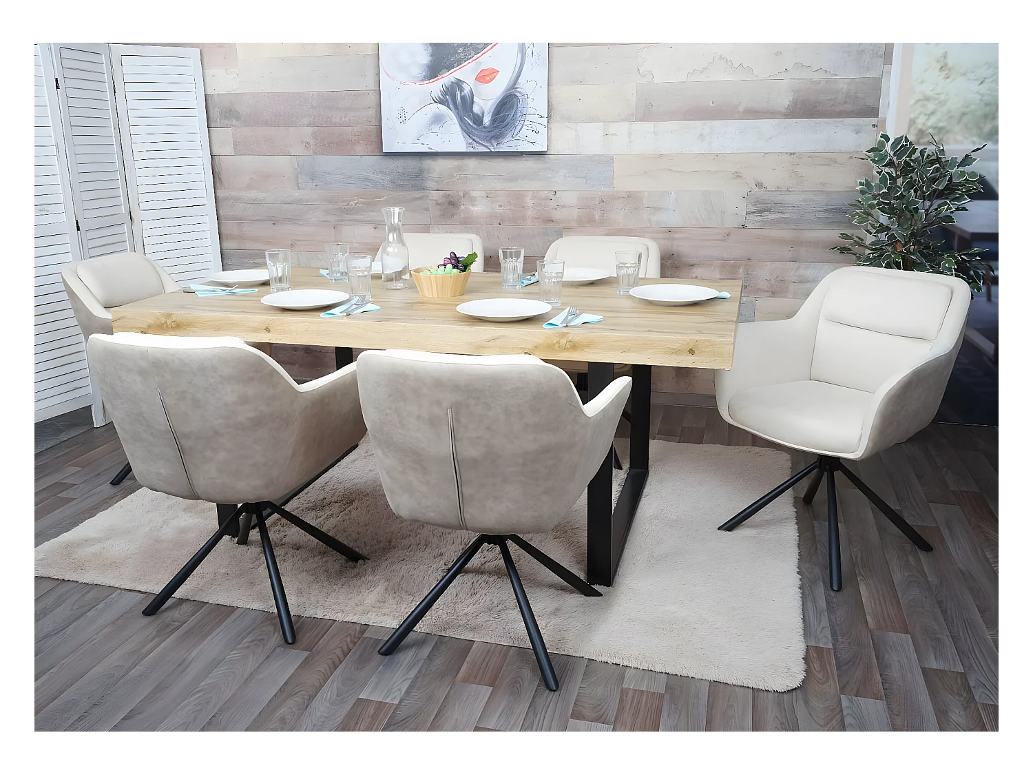 Chaise de salle à manger MCW-K33 (lot de 6),  similicuir, crème