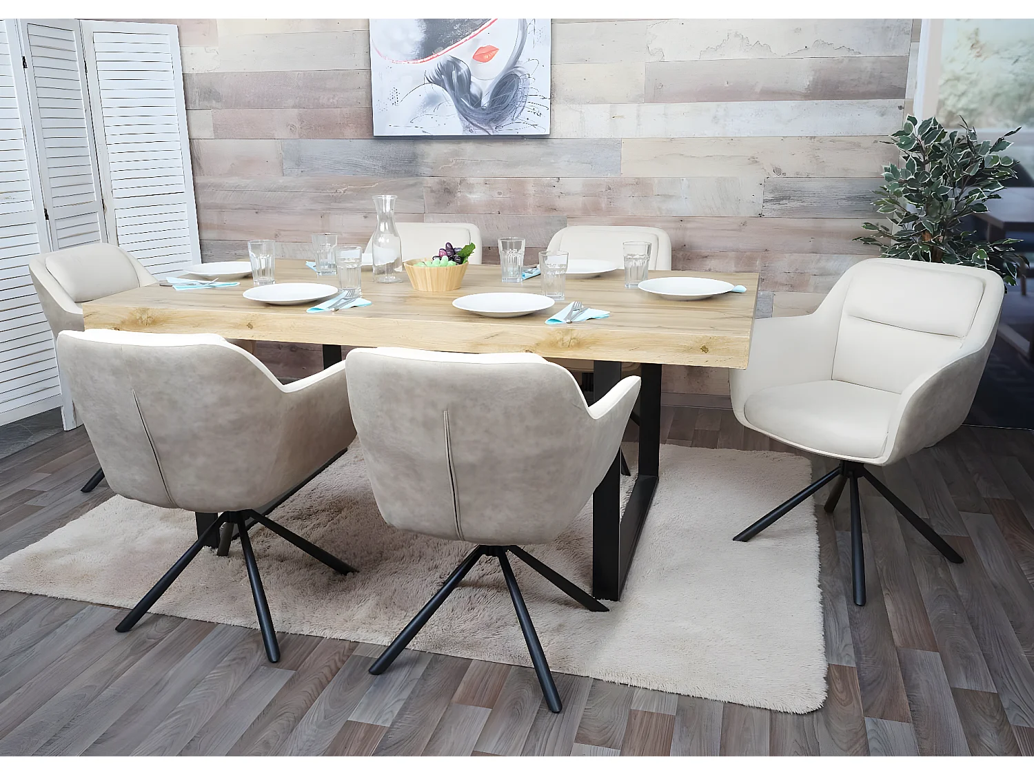 Chaise de salle à manger MCW-K33 (lot de 6),  similicuir, crème