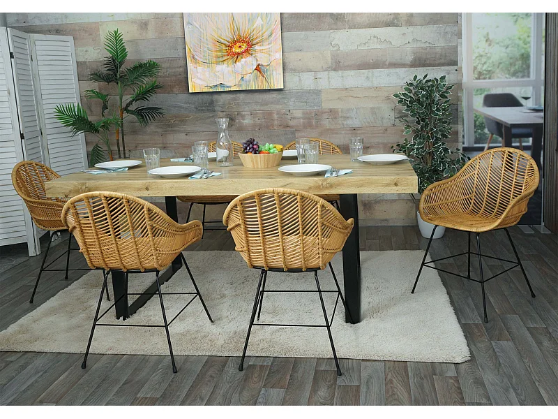 Set 6x sedie MCW-M28 sala da pranzo cucina rattan Kubu intreccio metallo naturale