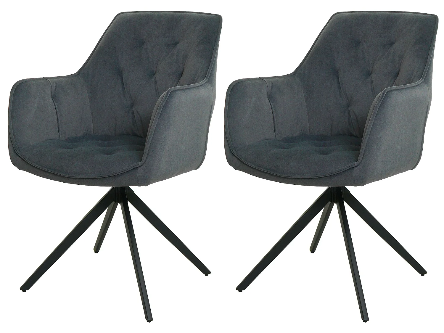 Set 2x sedie MCW-L80 sala da pranzo soggiorno imbottite girevoli tessuto ~ antracite