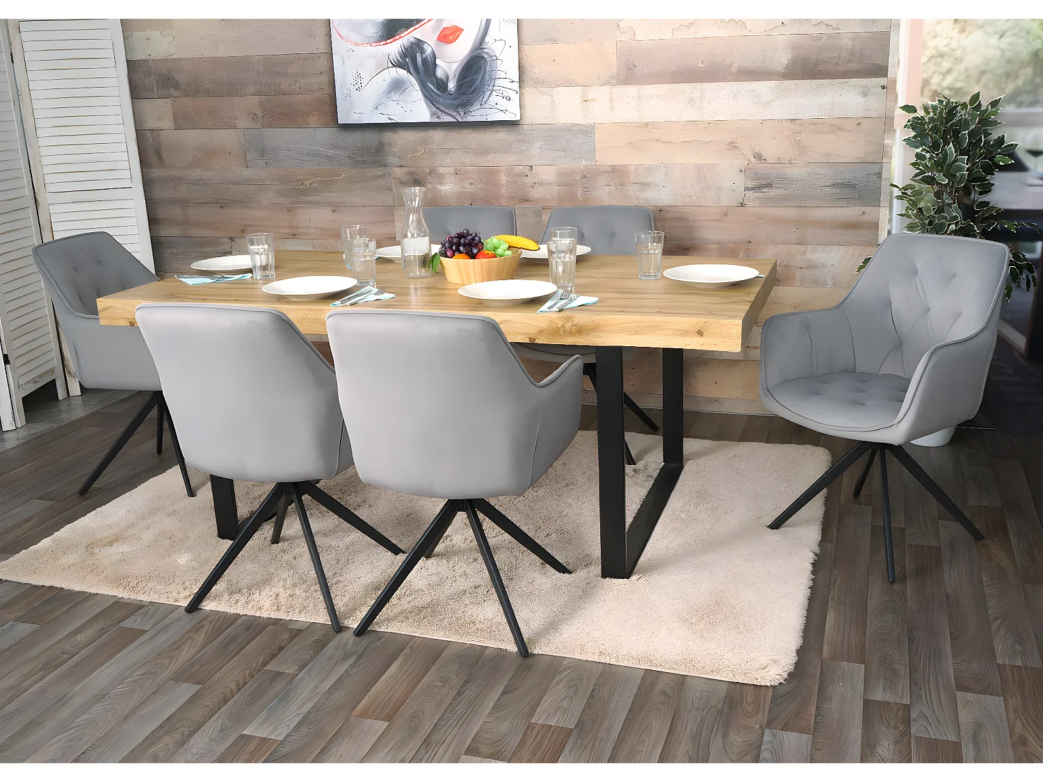 Set 2x sedie MCW-L80 sala da pranzo soggiorno imbottite girevoli tessuto ~ antracite