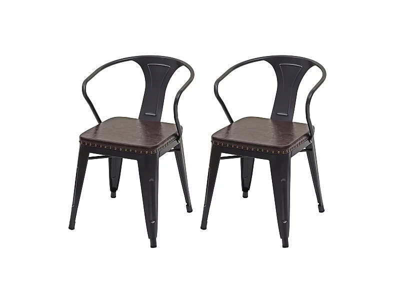 Set 2x sedie design industriale MCW-H10d acciaio verniciato ecopelle marrone
