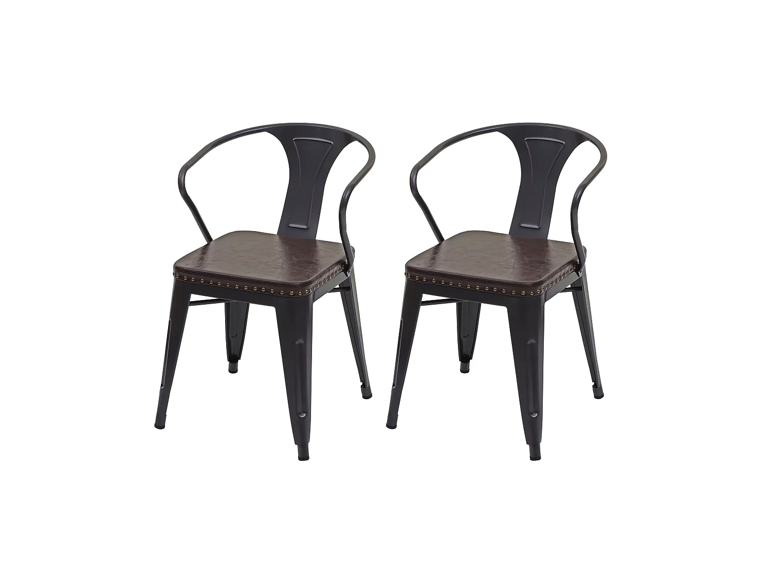Set 2x sedie design industriale MCW-H10d acciaio verniciato ecopelle marrone