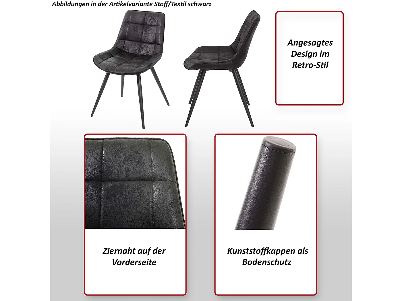 Esszimmerstuhl MCW-E57 (2er-Set), Kunstleder dunkelgrau