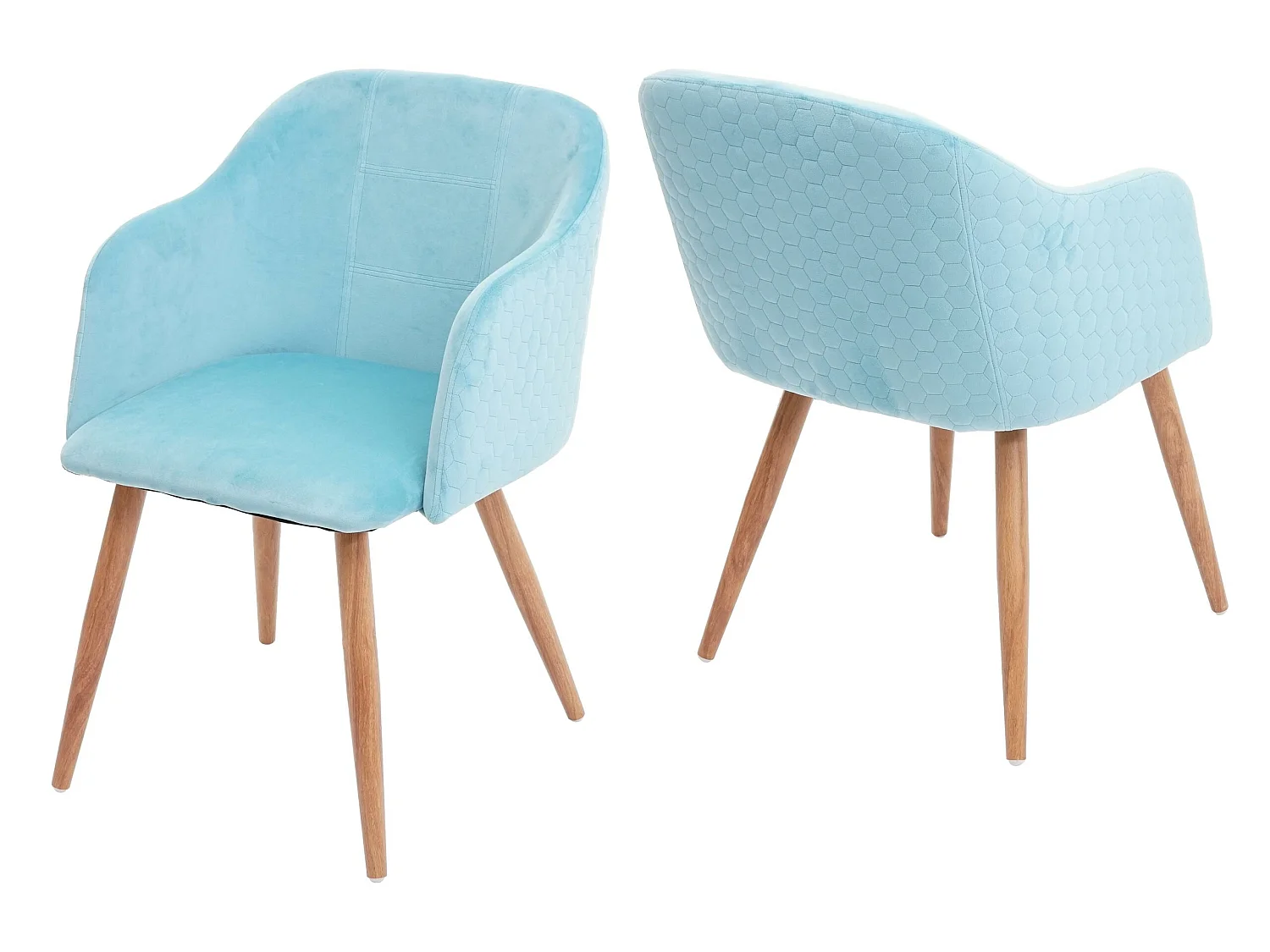 Set 2x sedie poltroncine eleganti MCW-D71 design retro anni 50 metallo velluto azzurro