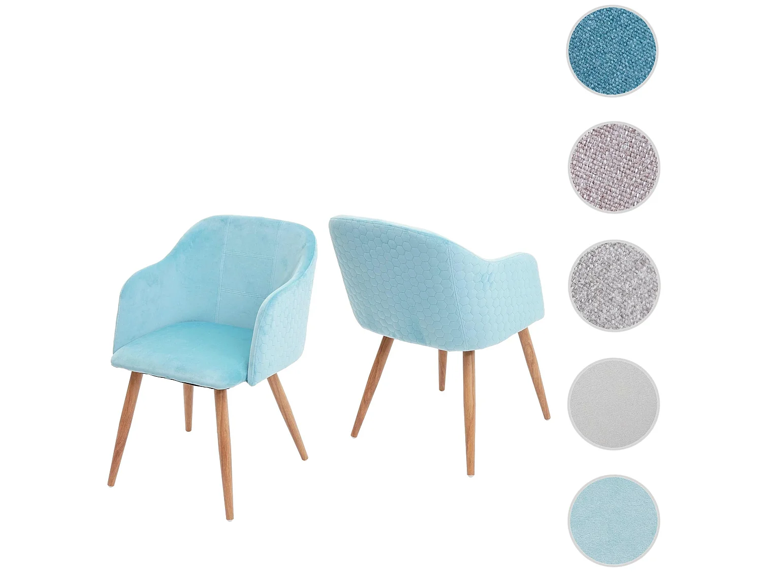 Set 2x sedie poltroncine eleganti MCW-D71 design retro anni 50 metallo velluto azzurro