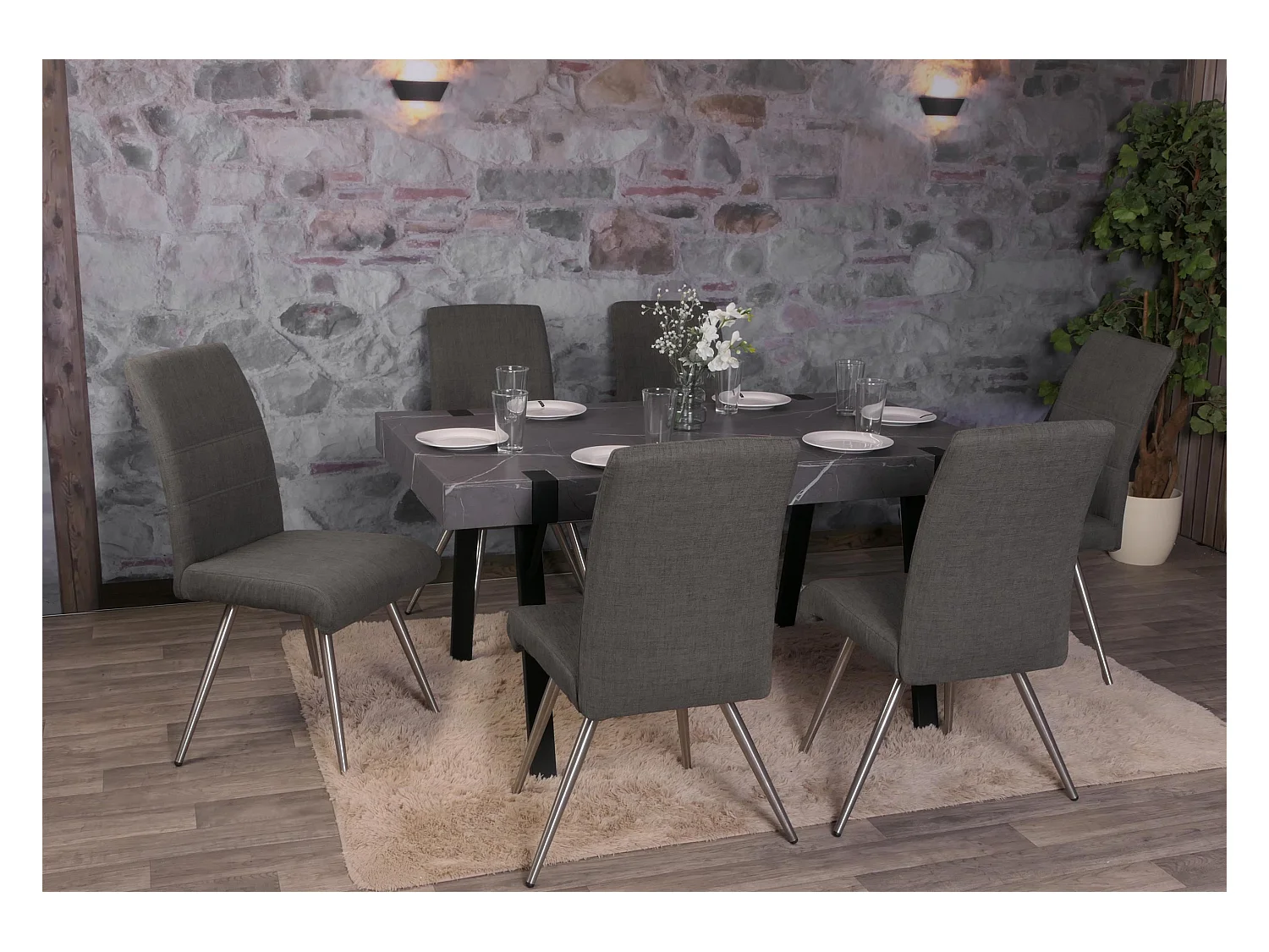Chaise de salle à manger MCW-G55 (lot de 6),  gris