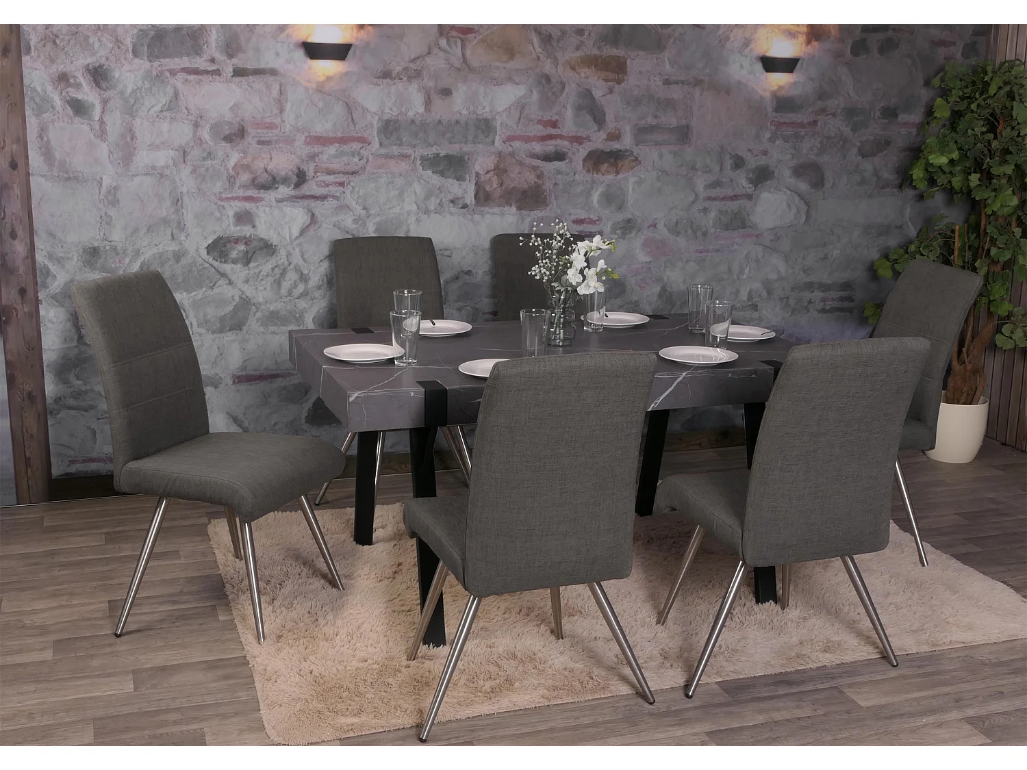 Chaise de salle à manger MCW-G55 (lot de 6),  gris