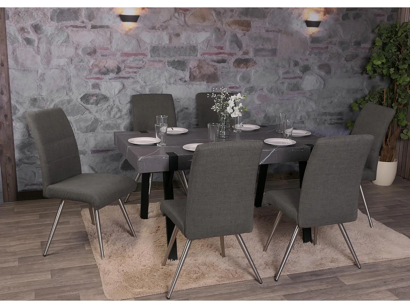 Chaise de salle à manger MCW-G55 (lot de 6),  gris